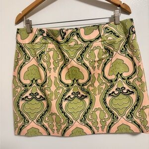J. Crew Pink & Green Damask/Decorative Print Mini Skirt